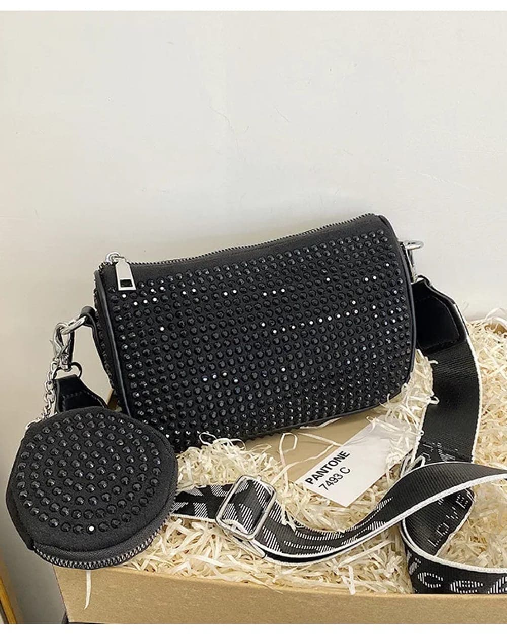 Aria Crystal Sling Bag — Black — DOSYSO Sparkle
