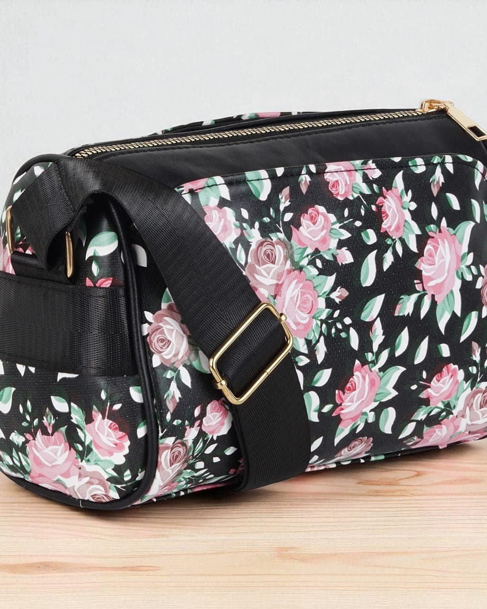 Rosalie Floral Sling Bag — Black — DOSYSO Bloom