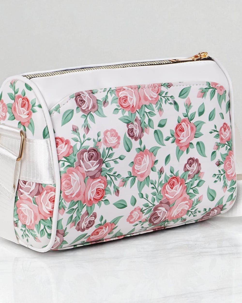 Rosalie Floral Sling Bag — White — DOSYSO Bloom